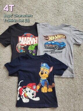 Boys Set of Marvel / Paw Patrol / Hot Wheels Character T-Shirts 4T